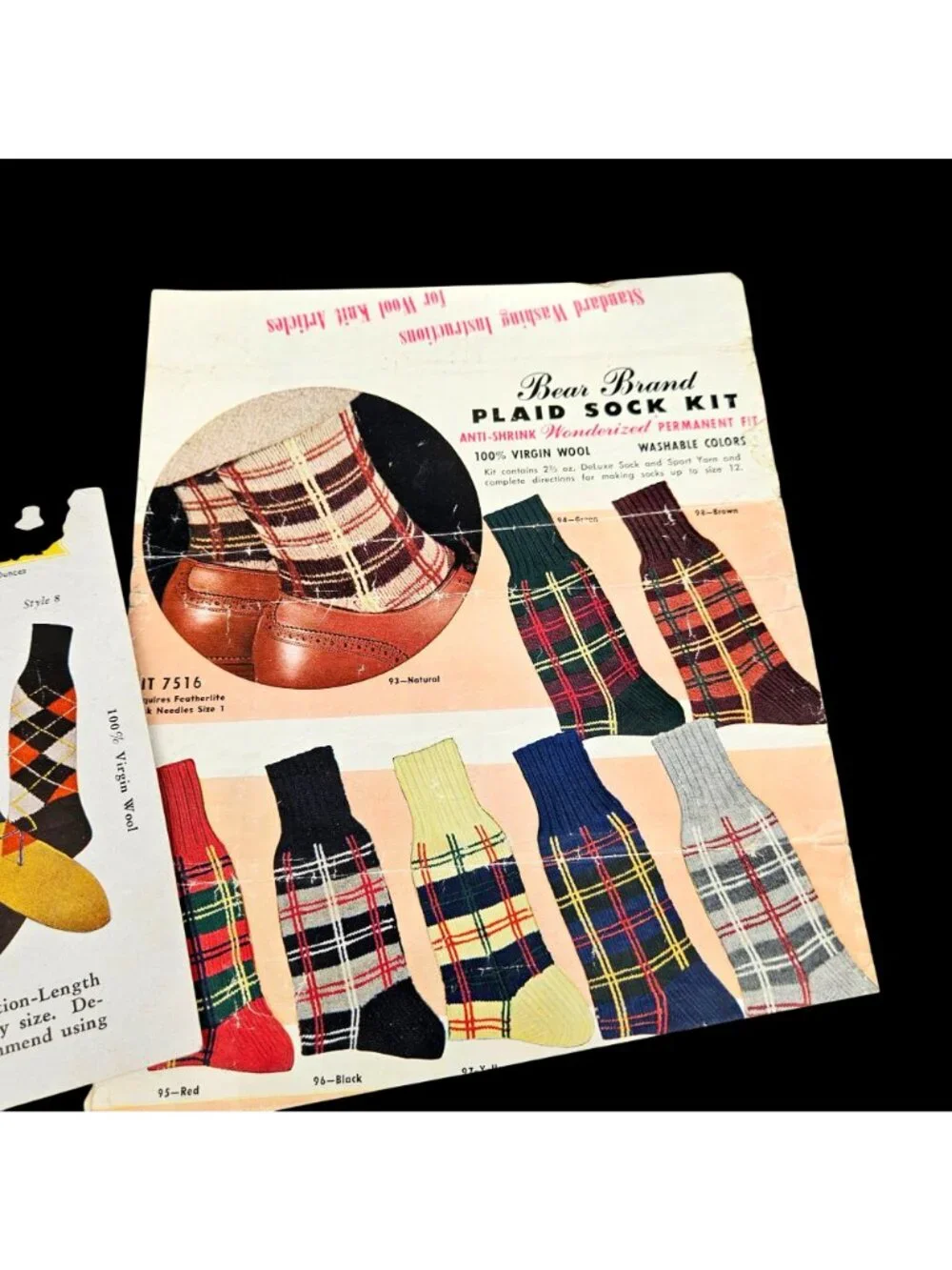 Vintage 1950s Men's Knit Socks Instant Collection Lot Bernat Argyle